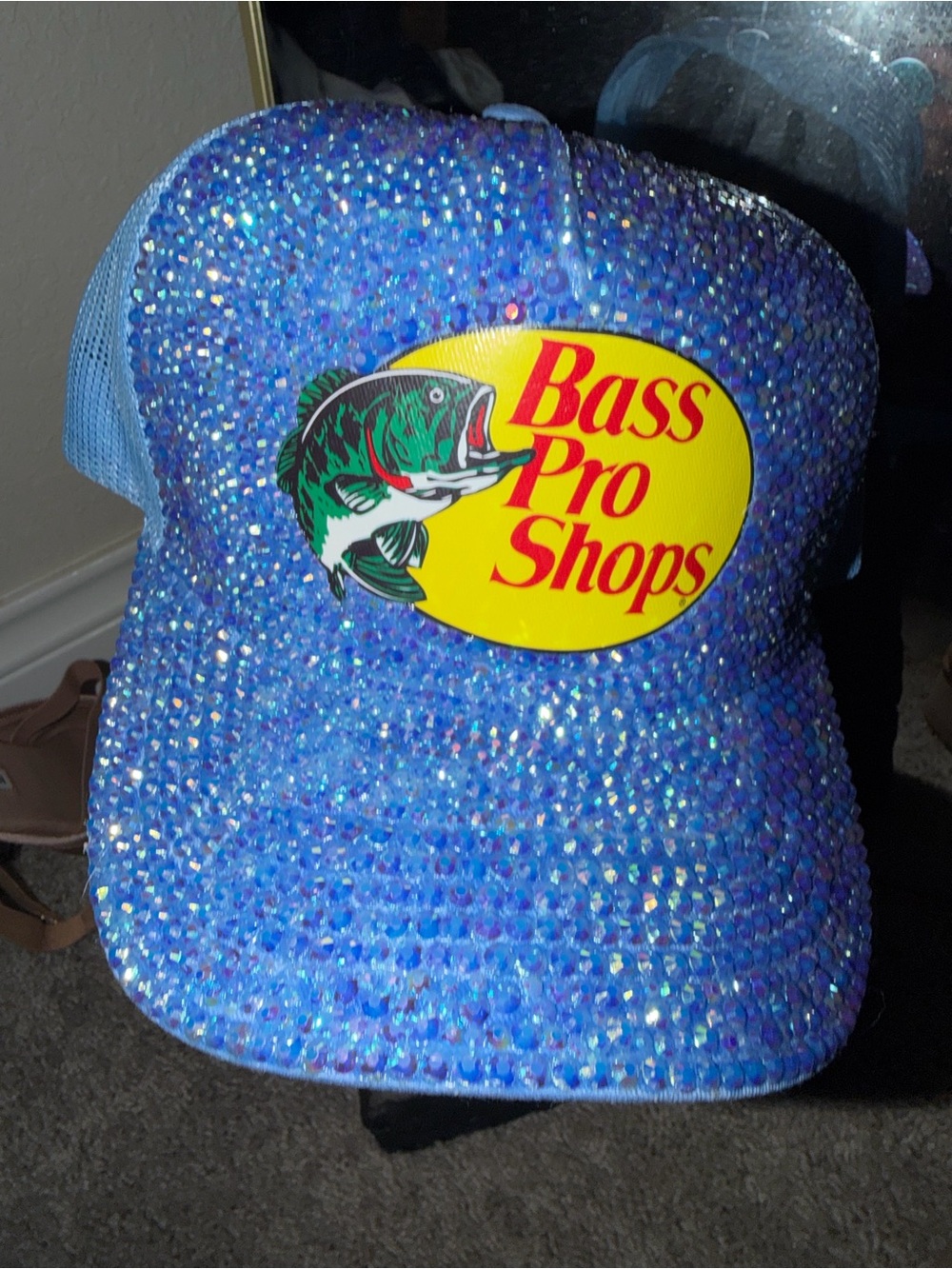 Bass Pro Shops Blue Rhinestone Fish Logo Trucker Hat NWT